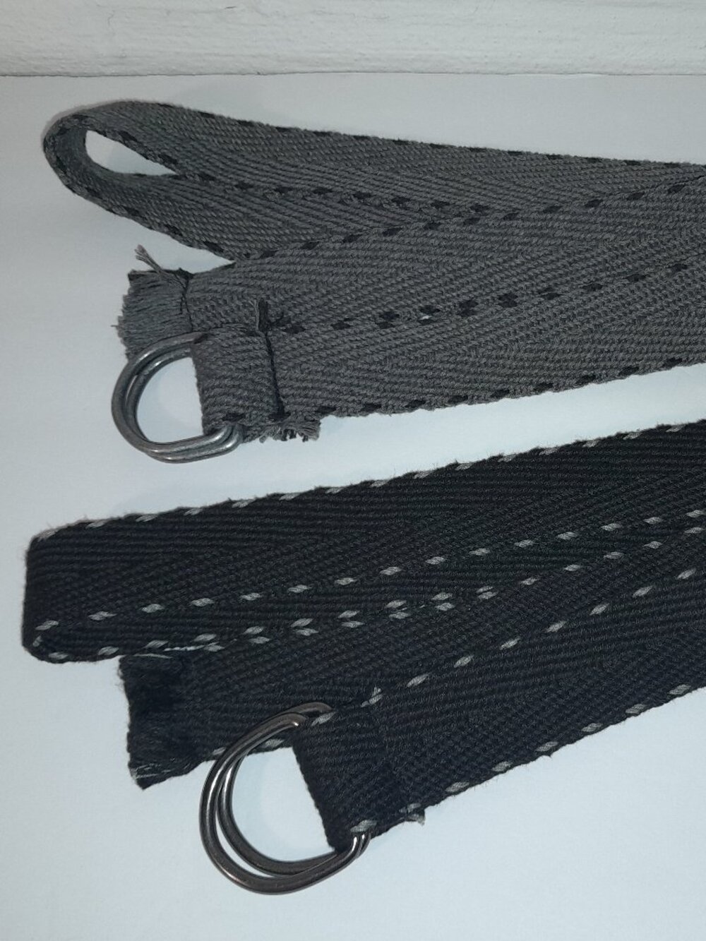 Set of 2 Men's Belts Big & Tall 44" 46" Woven Canvas D-ring Buckle Black Gray